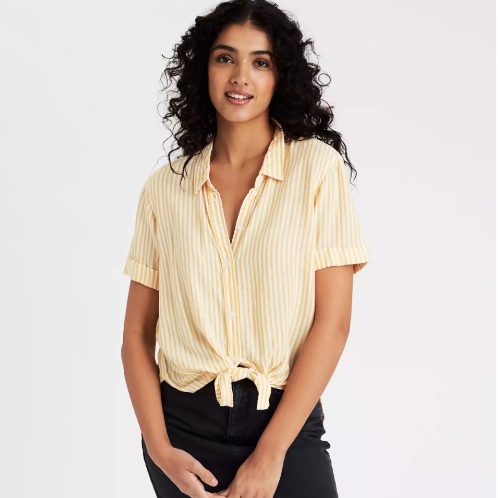 AE Striped Short Sleeve Button Up Shirt